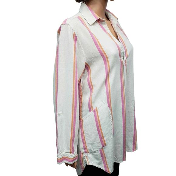 For Cynthia Rowley Popover Tunic Top Women M Linen blend Roll up sleeve Pockets - Picture 4 of 10